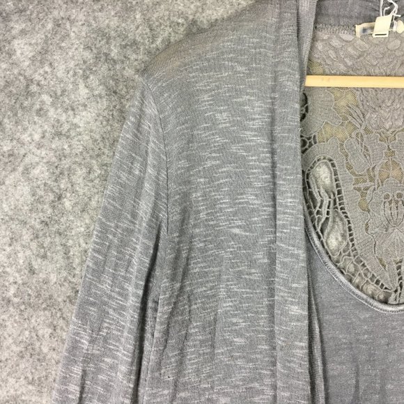 Urban Outfitters Silence Noise Cardigan L Slub Gray Lace Inset Open Front Career - Picture 5 of 14